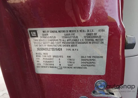 2007 Buick Rendezvous Cxl z USA, uszkodzony, nr VIN 3G5DA03L27S516424